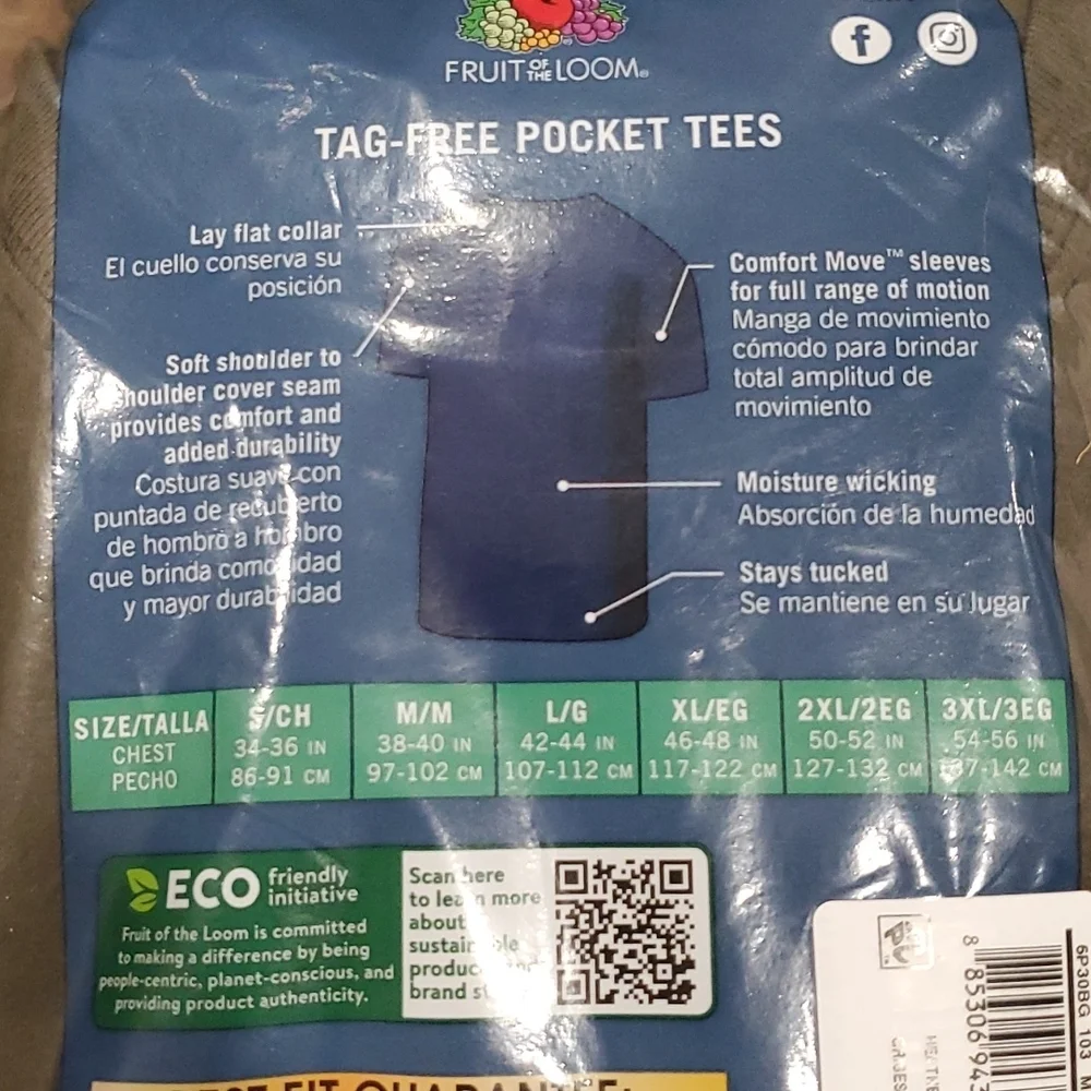 Fruit of the Loom 6 Pack Pockless Tees Size Medium